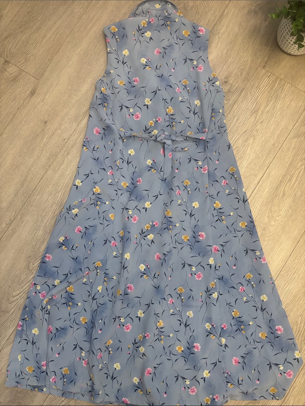 Vintage 90s Cottagecore Prairie sleeveless dress Blue Floral Dress - Picture 7 of 7